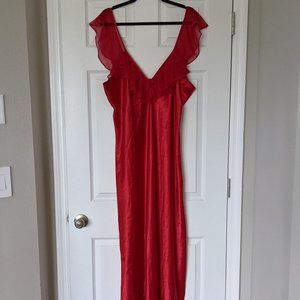 Solange Luxury Nightgown Red Liquid Satin Long Gown Chiffon Trim Size 18/20